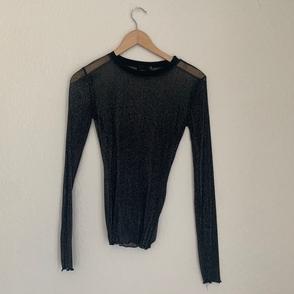 Black and silver sheer long sleeve top